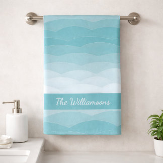 Aqua Wave Gradient | Modern Ocean Pattern Bath Towel Set