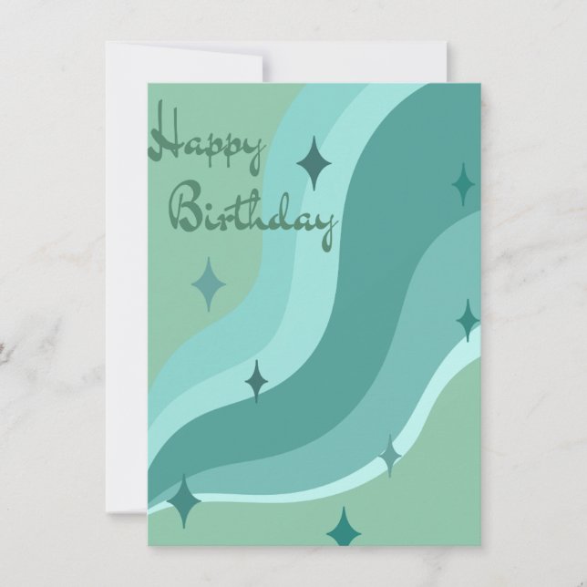 Aqua wavy birthday card  (Front)