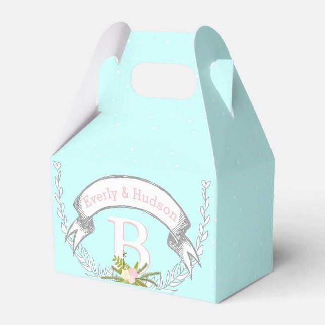 Aqua Wedding Favour Box Your Photos Monogram Names (Back Side)