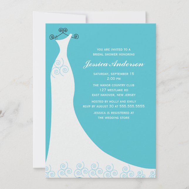 Aqua Wedding Gown Bridal Shower Invitation (Front)