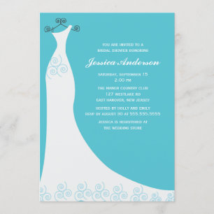 Aqua Wedding Gown Bridal Shower Invitation