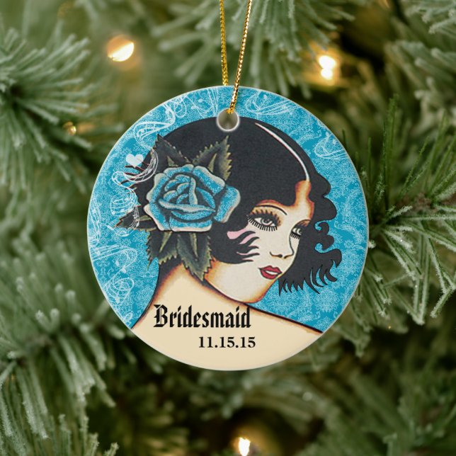 Aqua Wedding Gown Bridesmaid Christmas Ornament (Tree)