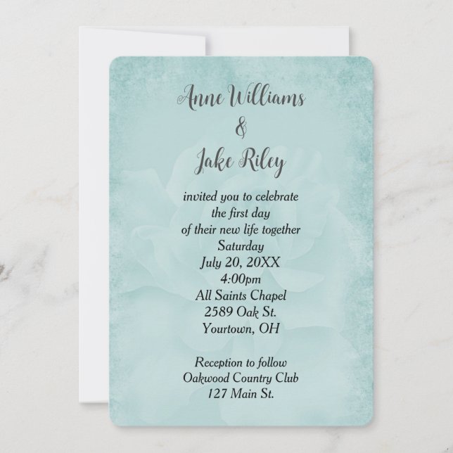 Aqua Wedding Rose  Invitation (Front)