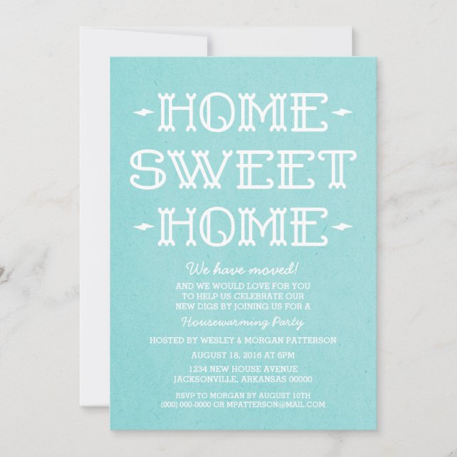 Aqua Whimsical Sweet Home Housewarming Party Invitation (Front)