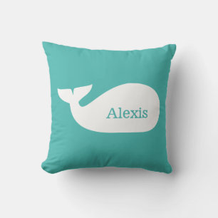 Aqua Whimsical Whale Personalised Children's Cushion