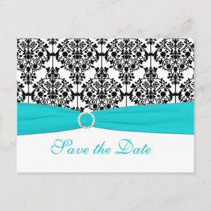 Aqua, White, and Black Save the Date Postcard