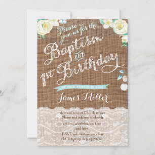 Aqua White Baptism and 1st Birthday Invites