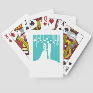 Aqua & White Bride and Groom Wedding Silhouettes Playing Cards