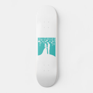 Aqua & White Bride and Groom Wedding Silhouettes Skateboard