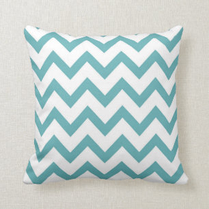 Aqua White Chevron Cushion