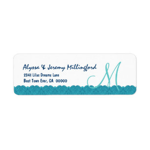Aqua White Damask Monogram Lace Wedding E340