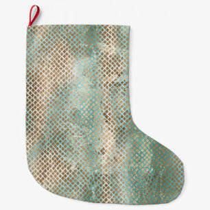 Aqua White Gold Snake Print Large Christmas Stocking