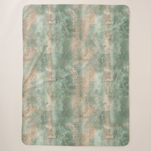 Aqua White Gold Snake Print Sherpa Blanket