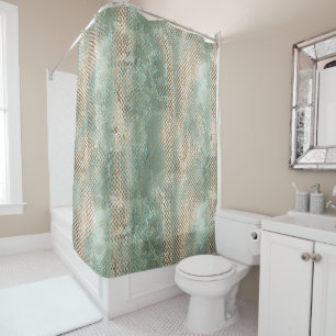 Aqua White Gold Snake Print Shower Curtain