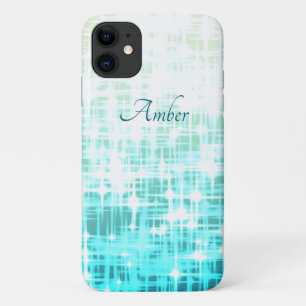 Aqua White Gradient Glow Sparkles Personalised iPhone 11 Case