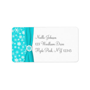Aqua, White, Grey Snowflakes Address Label