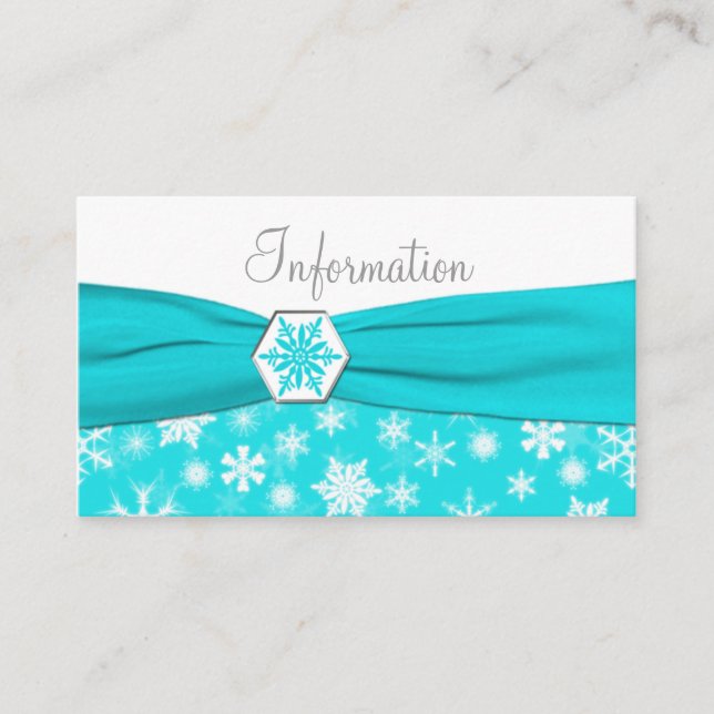 Aqua, White, Grey Snowflakes Information card (Front)