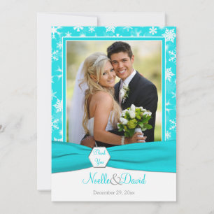 Aqua, White, Grey Snowflakes Thank You Card - Flat
