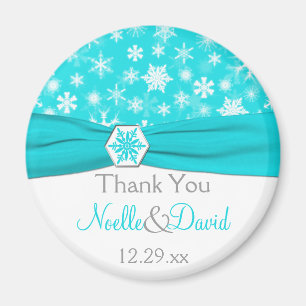 Aqua, White, Grey Snowflakes Wedding Favour Magnet