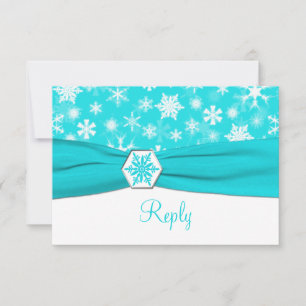 Aqua, White, Grey Snowflakes Wedding Reply Card