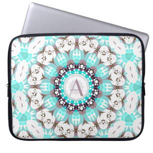 Aqua White Hearts Mandala w/ Custom Text Laptop Sleeve