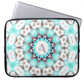 Aqua White Hearts Mandala w/ Custom Text Laptop Sleeve