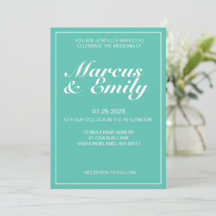 Aqua & White Modern Minimalist Wedding Invitation