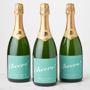 Aqua & White Modern Minimalist Wedding Sparkling Wine Label