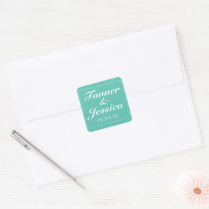 Aqua & White Modern Minimalist Wedding  Square Sticker