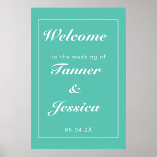 Aqua & White Modern Wedding Welcome Poster