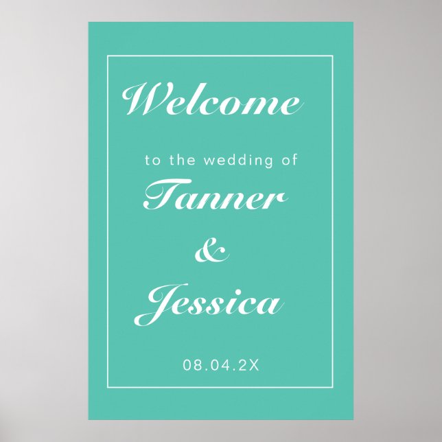 Aqua & White Modern Wedding Welcome Poster (Front)