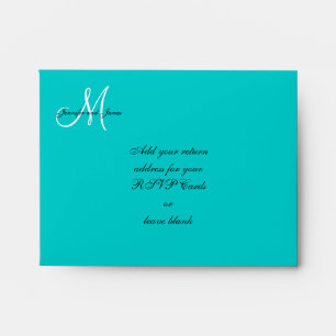 Aqua White Monogram Wedding RSVP Envelope