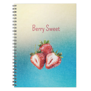 Aqua White Ombre Berry Sweet Strawberries   Notebook