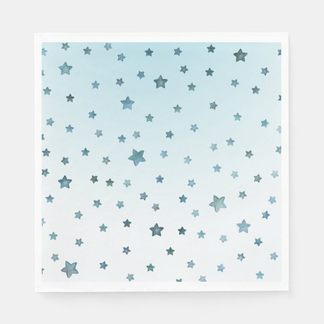 Aqua White Ombre Stars Napkin (Front)