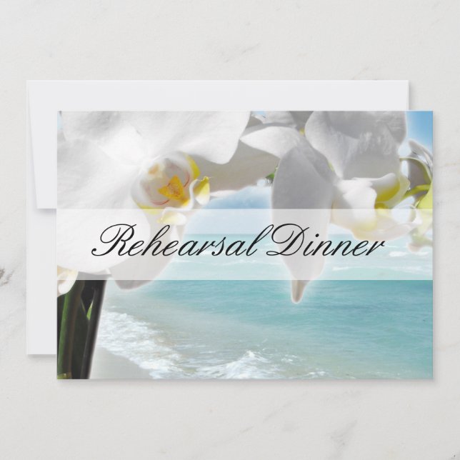 Aqua/White Orchid Beach Rehearsal Dinner Invite (Front)