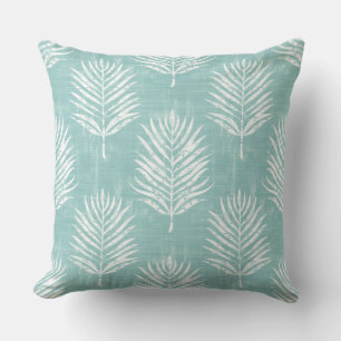 Aqua & White Palm Leaf Throw Pillow