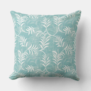 Aqua & White Palm Leaf Throw Pillow