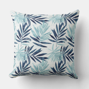 Aqua & White Palm Leaf Throw Pillow