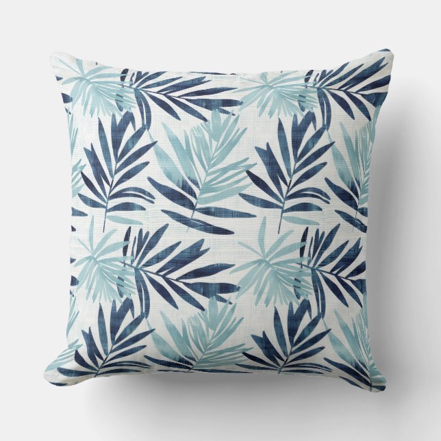 Aqua & White Palm Leaf Throw Pillow (Front)