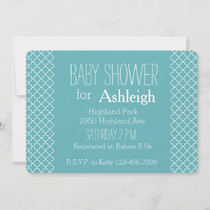Aqua White Quatrefoil baby shower Invitation