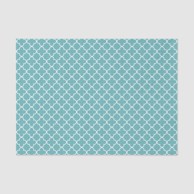 Aqua White Quatrefoil Tissue Paper (Front)