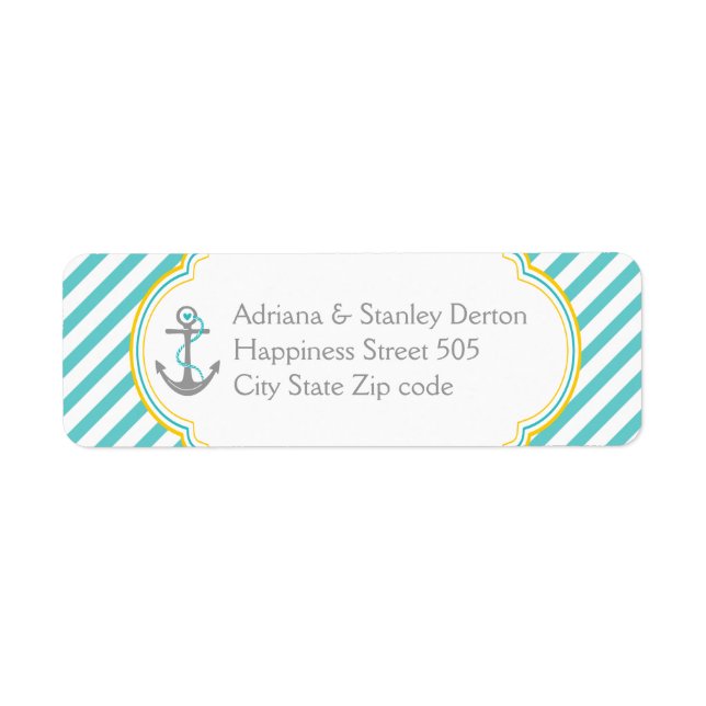 Aqua, white stripes & anchor nautical wedding (Front)