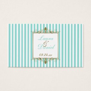 Aqua, White Stripes Gold Scrolls Wedding Favour Ta
