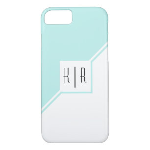 Aqua, white triangles, monogram modern geometric iPhone 8/7 case