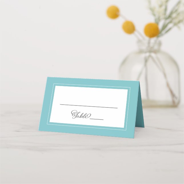 Aqua White Wedding Elegant Chic Border Modern Place Card (Front)