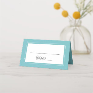 Aqua White Wedding Elegant Chic Border Modern Place Card