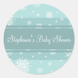 Aqua White Winter Baby Shower Favour Stickers