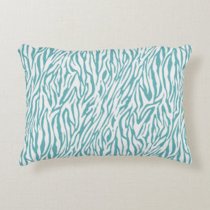 Aqua White Zebra Print Decorative Cushion