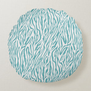 Aqua White Zebra Print Round Cushion