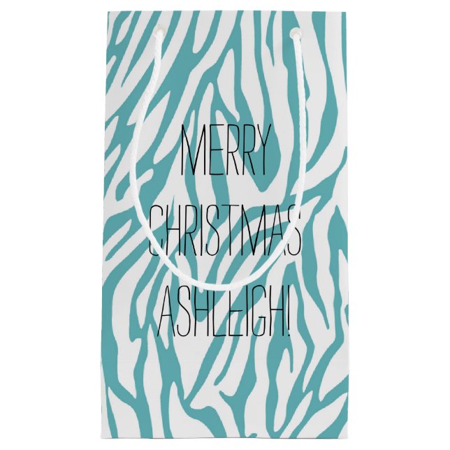 Aqua White Zebra Print Small Gift Bag (Front)